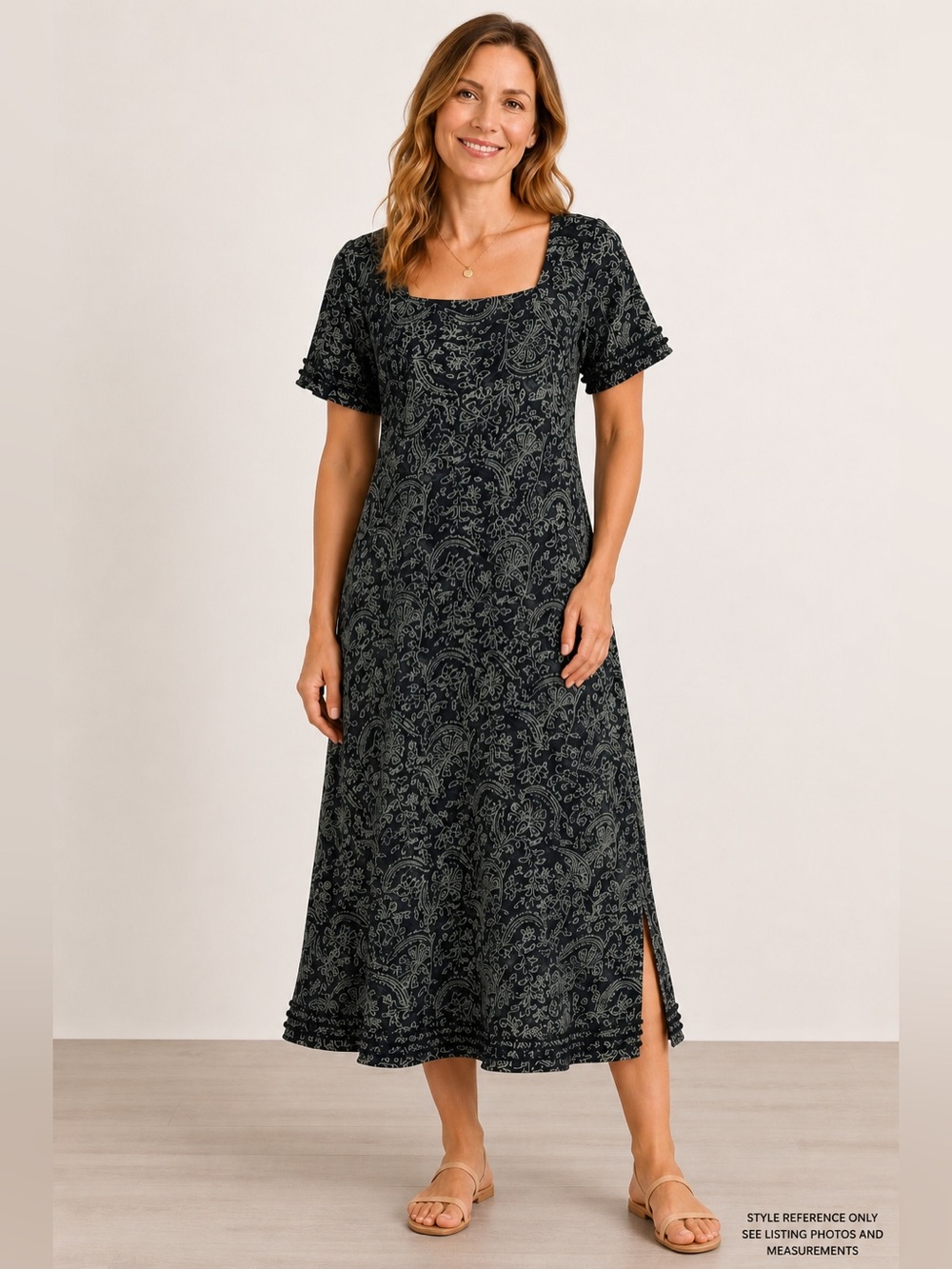 Fresh Produce Cotton Paisley Midi Dress M Black Sage